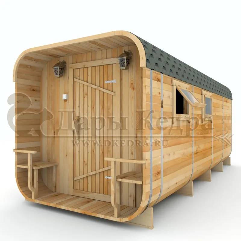 Баня-бочка квадро из кедра с верандой (все размеры)