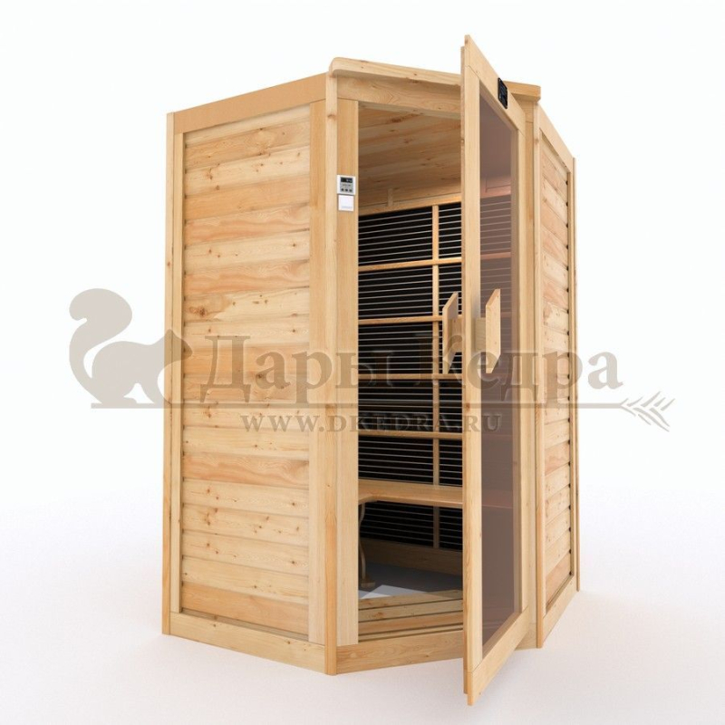 Двухместная угловая инфракрасная сауна кабина из кедра и липы с карбоновыми излучателями
